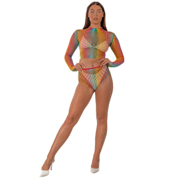 Lace by LJ Rainbow Fence Net Crop Top and Bottoms