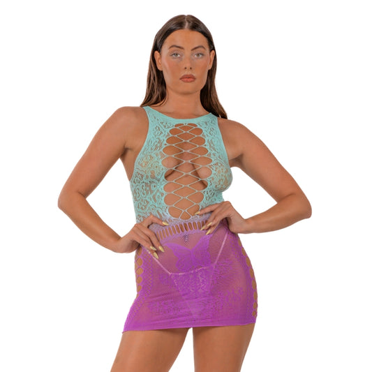 Lace by LJ Ombre Faux Lace Up Mini Dress